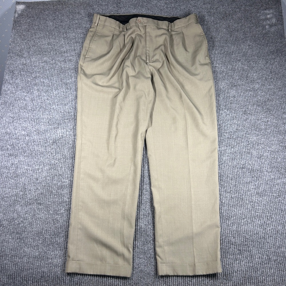 Savane Pants Mens 38x29 Khaki Tan Pleated Cuffed Dress Slacks
